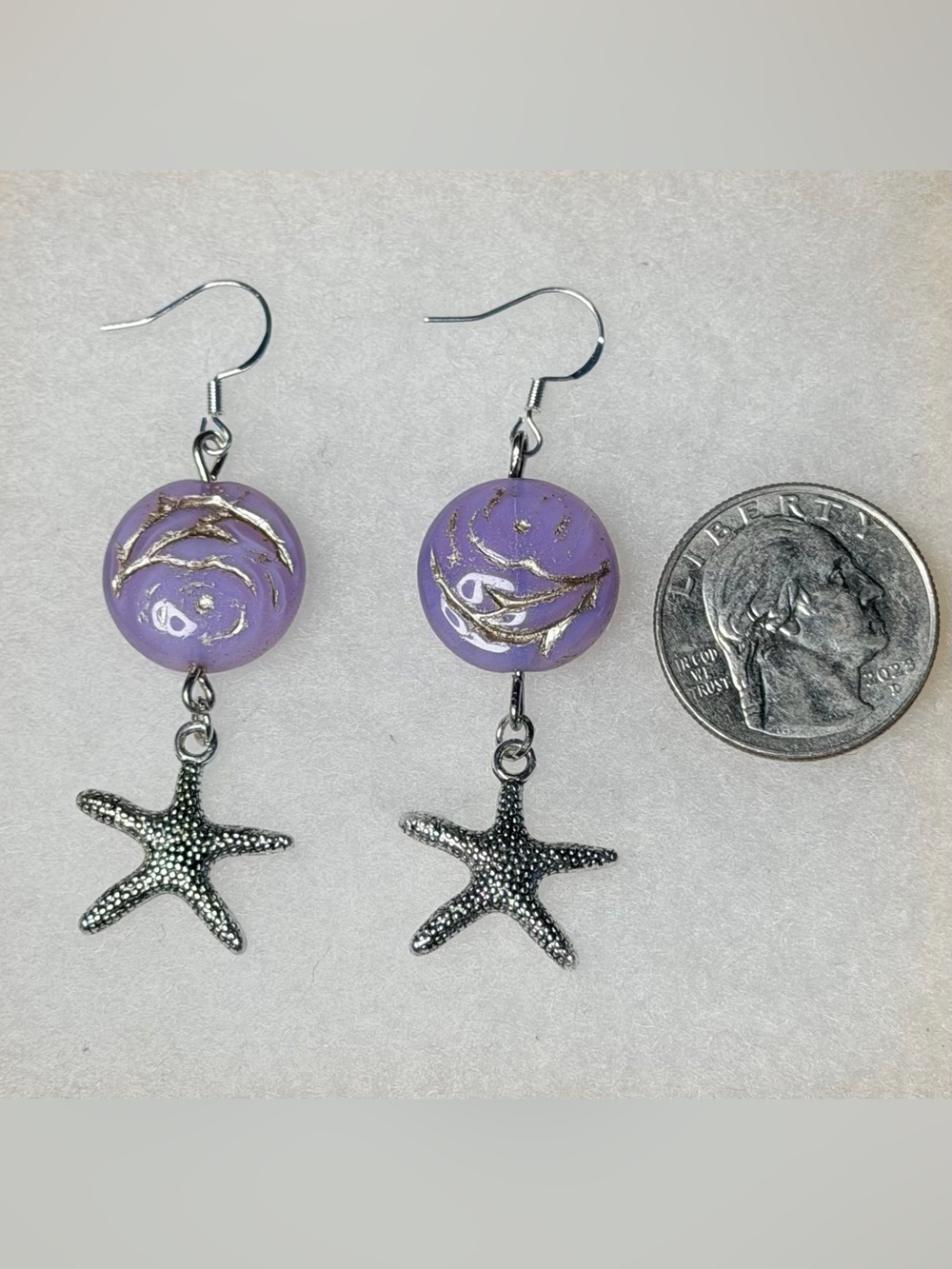 ✨Handmade✨ Lavender & Gold Starfish Drop Earrings- Hypoallergenic